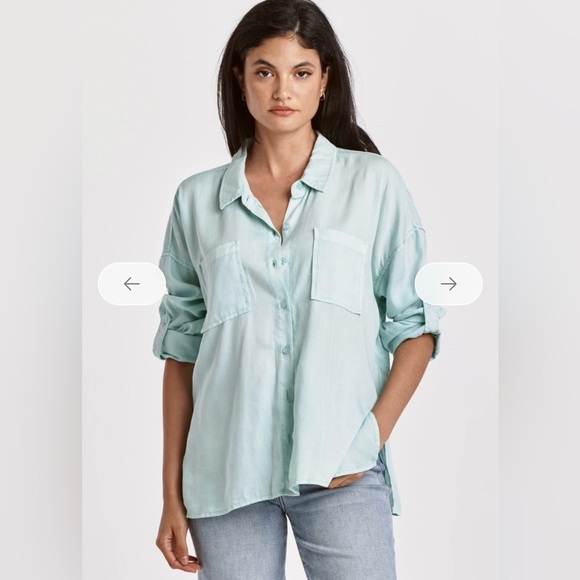 DEAR JOHN Arianna Front Tie Long Sleeve Button Front Shirt Tencel Relaxed Fit S - Picture 1 of 5